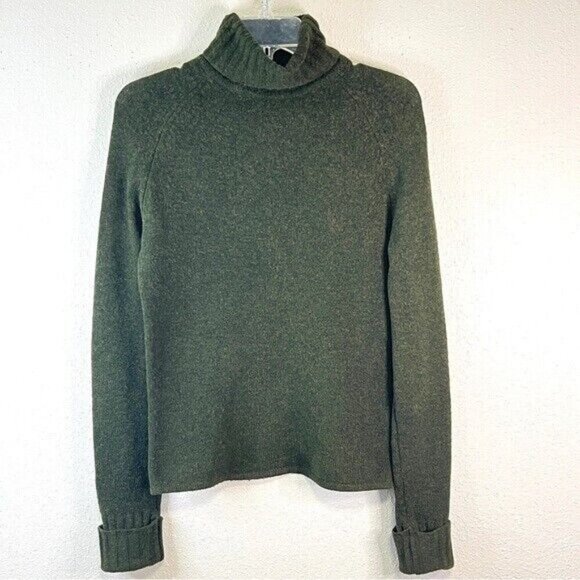 STUDIO Y Turtleneck Sweater Wool Blend‎ Sz S Olive Minimalist Outdoor Cabincore - Picture 1 of 12